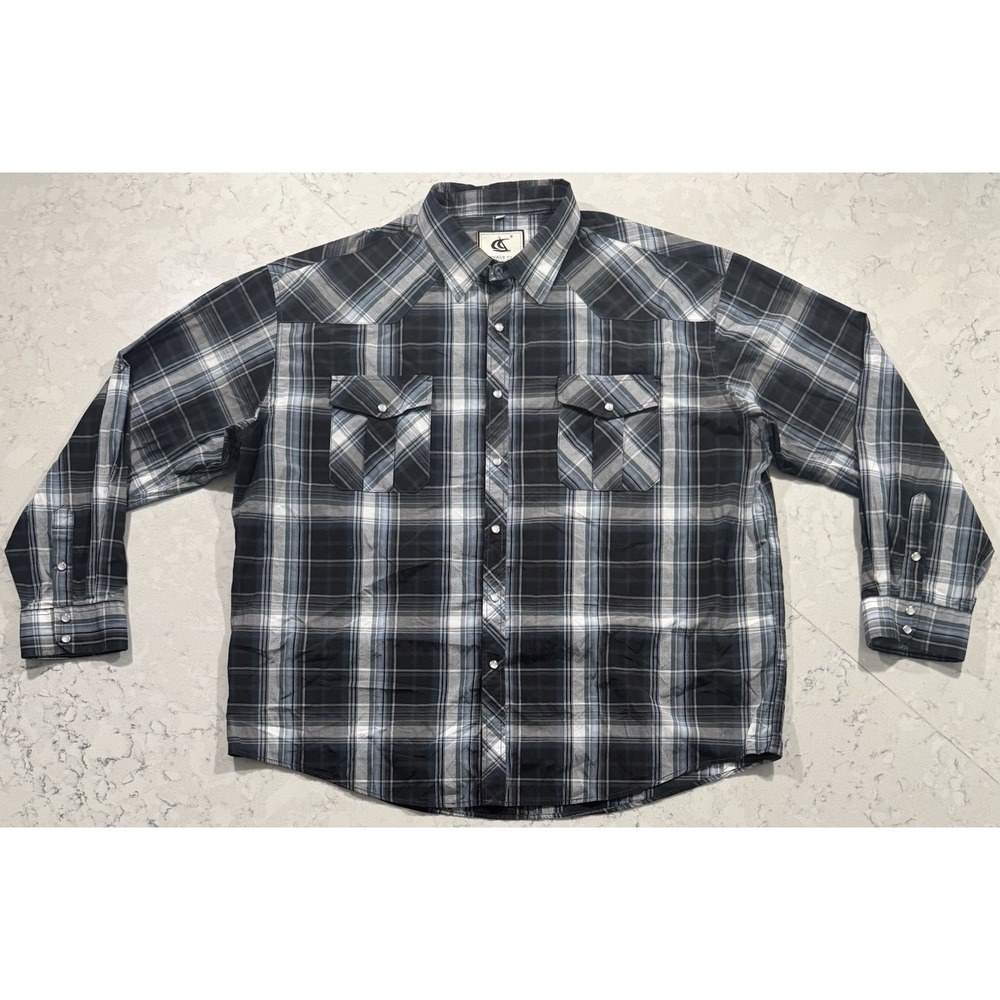 Coevals Club Western Pearl Snap Shirt Mens 3XL Black Blue Gray Plaid Long Sleeve